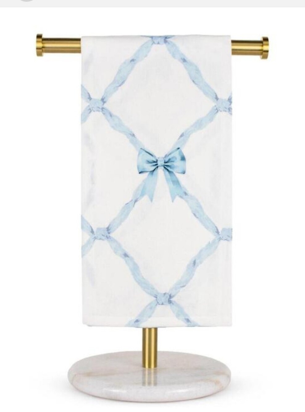 Ribbon Lattice Cotton Hand Towel - Light Blue & White